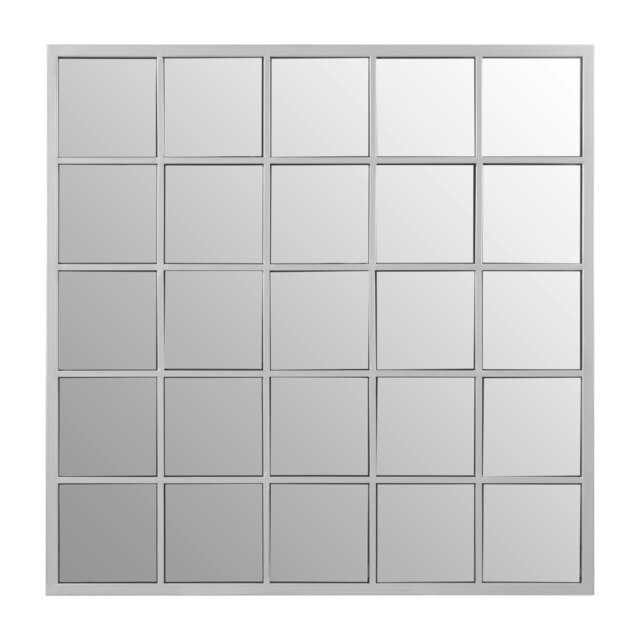 Orsina Medium Silver Grid Wall Mirror, Sleek Stainless Steel Frame Mirror, Modern Square Wall Mirror for Living Room