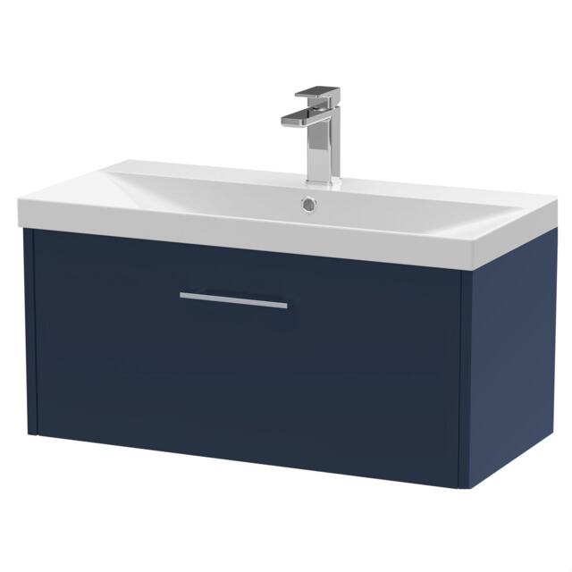 Balterley Winshill Contemporary 1 Drawer Wall Hung Vanity Unit with Thin Edge Basin, Dark Blue, 800mm