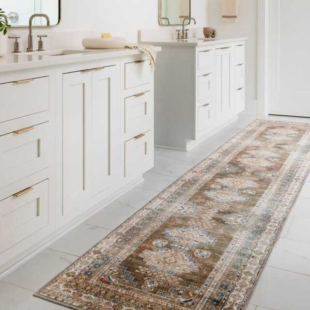 LIVABLISS Colin-Washable Traditionnal Vintage Boho Rug 80 x 220 cm Brown Blue Grey