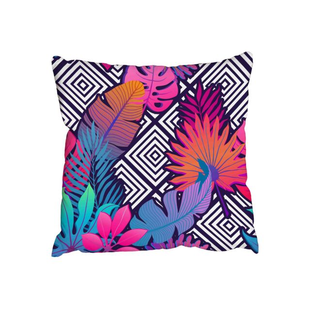 Exotic leaves and flowers on geometrical ornament (Outdoor Cushion)