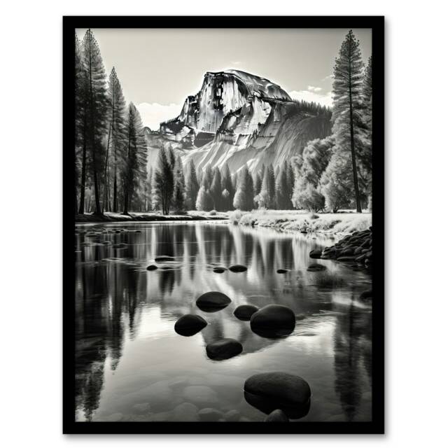 Majestic Yosemite Valley Iconic Half Dome Black Framed Wall Art Print A4