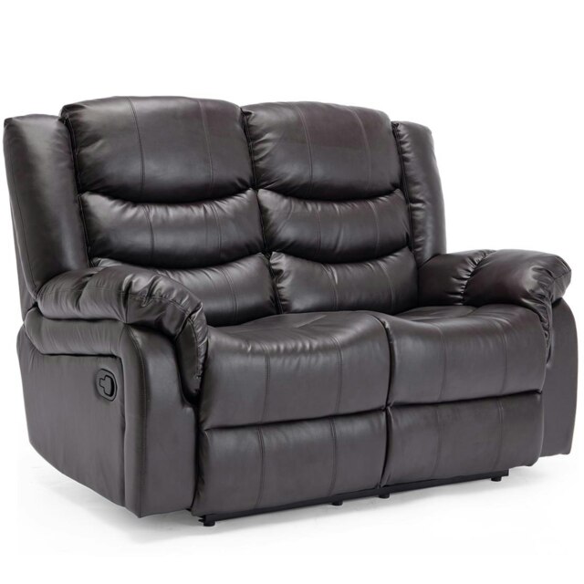 Seattle 2 Seater Manual High Back Bonded Leather Recliner Sofa (Brown)