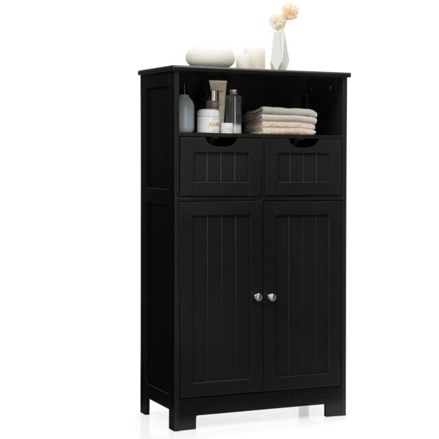 COSTWAY Bathroom Cabinet Wooden Storage Cupboard Black Black 1