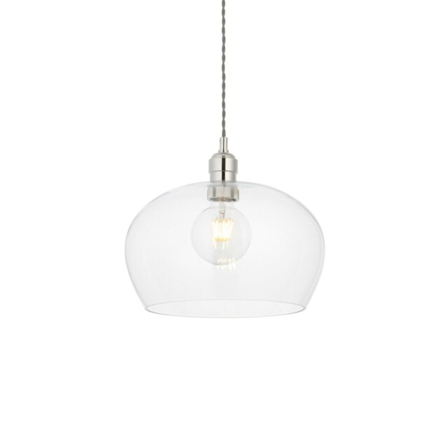 Livorno Single Pendant Ceiling Lamp, Bright Nickel Plate, Glass