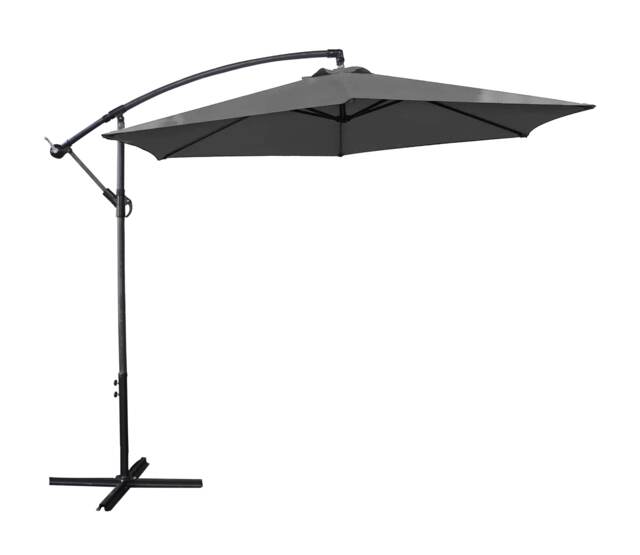 Groundlevel 3m Outdoor Cantilever Banana Garden Parasol Umbrella Grey Grey