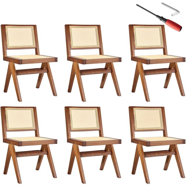 Accent Chair Lizzy with Mid-Century Modern Design, Rattan Backrest and Solid Wood Frame Cream Dark oak One Size 6