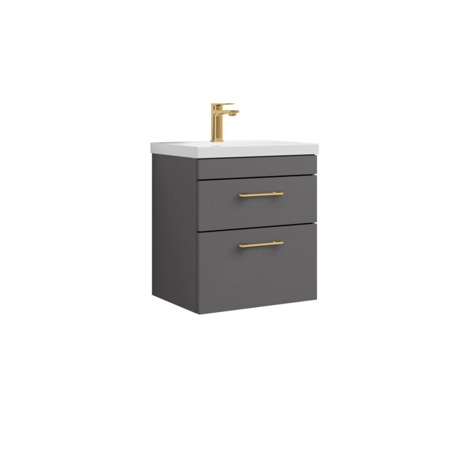 Balterley Rio 2 Drawer Wall Hung Vanity Basin Unit - with D-shaped handles (Tap Not Included) Grey Gloss Grey