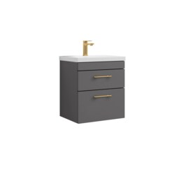 Balterley Rio 2 Drawer Wall Hung Vanity Basin Unit - with D-shaped handles (Tap Not Included) Grey Gloss Grey