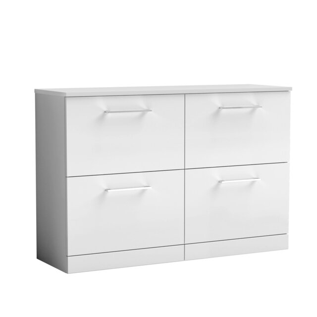 Balterley Level Modern Bathroom 4 Soft Close Drawer Floor Standing Vanity with Worktop, Stylish & Durable White Gloss White 818 x 1205 x 390mm