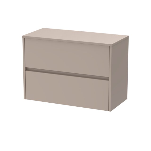Balterley Chartley Contemporary Wall Hung 2 Drawer Vanity Unit with Laminate Worktop, 800mm, Taupe