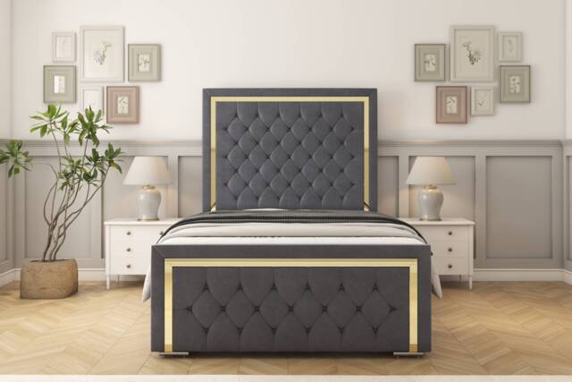 "Sloomy Sofia Gold Steel Plush Bed Frame With 50"" Upholstered Headboard 3' Single"