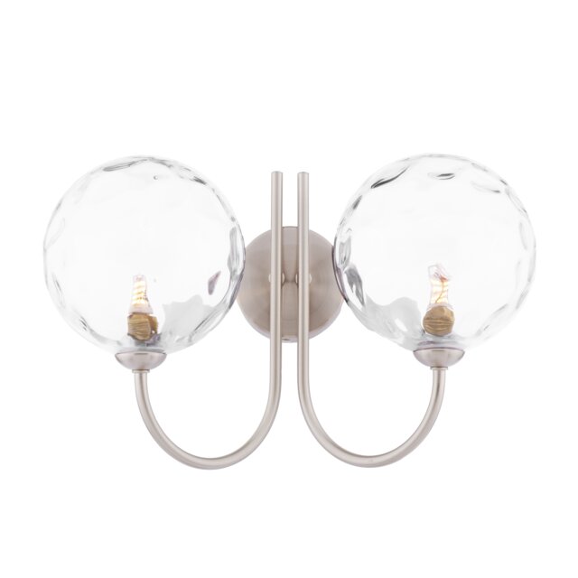 Jared 2 Light Wall Light Satin Nickel With Clear Dimpled Glass