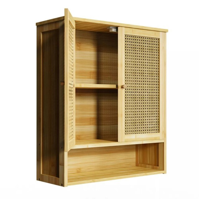 Wooden Bathroom Wall-Mounted Storage Cabinet Organiser Natural Brown Brown One Size