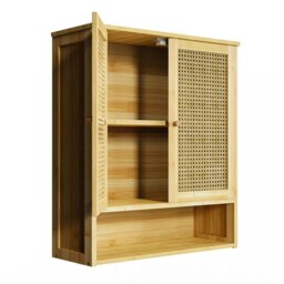 Wooden Bathroom Wall-Mounted Storage Cabinet Organiser Natural Brown Brown One Size