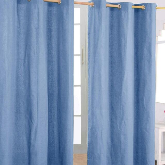 Homescapes Cotton Plain Airforce Blue Ready Made Eyelet Curtain Pair - 137 x 228 cm Blue Airforce Blue