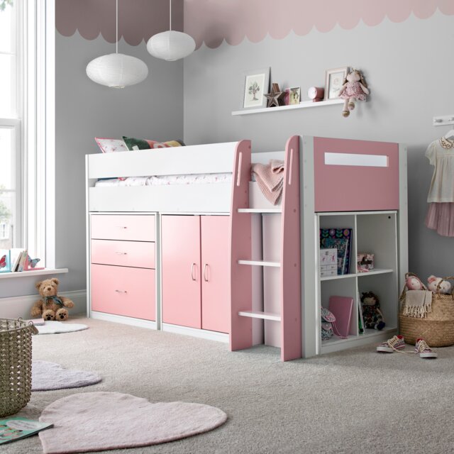 Lacy Pink Storage Mid Sleeper And Noah Memory Foam Mattresses