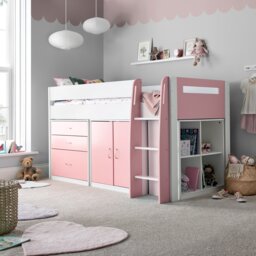 Lacy Pink Storage Mid Sleeper And Noah Memory Foam Mattresses