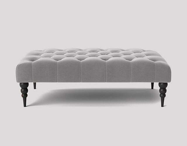 Alyana 90cm Rectangle Ottoman Bench with Wooden Legs- Silver Plush Velvet Chesterfield Upholstered Footstool