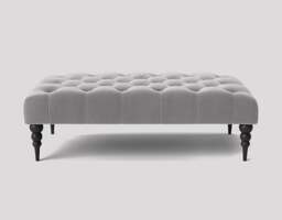 Alyana 90cm Rectangle Ottoman Bench with Wooden Legs- Silver Plush Velvet Chesterfield Upholstered Footstool