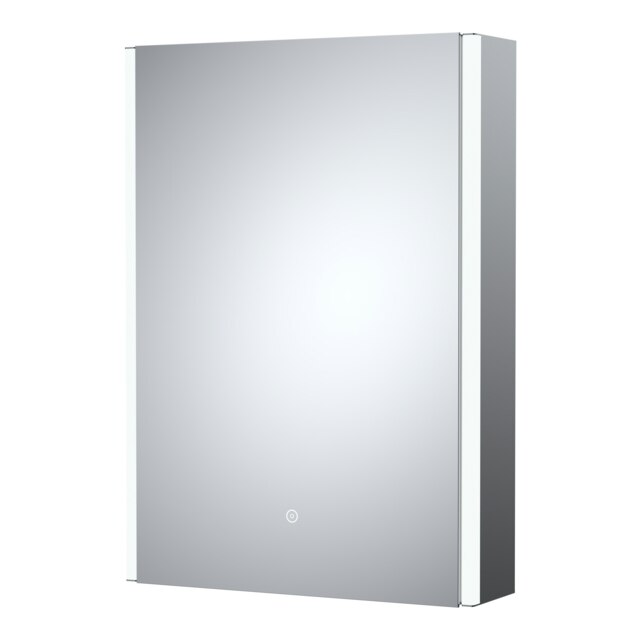 Rectangular 1 Door Touch Sensor Mirror Cabinet with 2 Shelves, Demister & Shaver Socket, 500mm - White/Chrome Silver