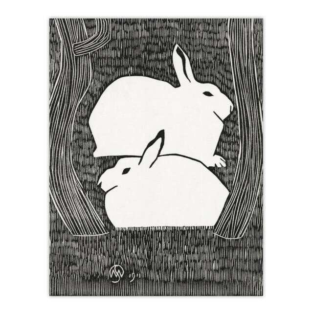 "Two Stylised Snow Hares Samuel J De Mesquita Huge Wall Art Poster Print 24X32"""