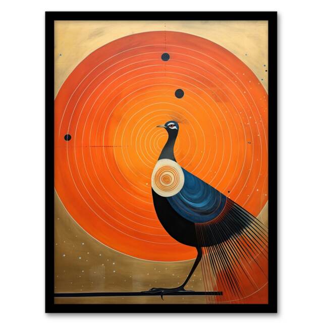 Prominent Vibrant Bird Orange Hilma Af Klint Home Decor Black Framed Wall Art Print A4