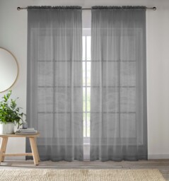 "Sheer Grey Plain Woven Voile Slot Top Curtain Panel Pair (57x54"") 145x137cm"