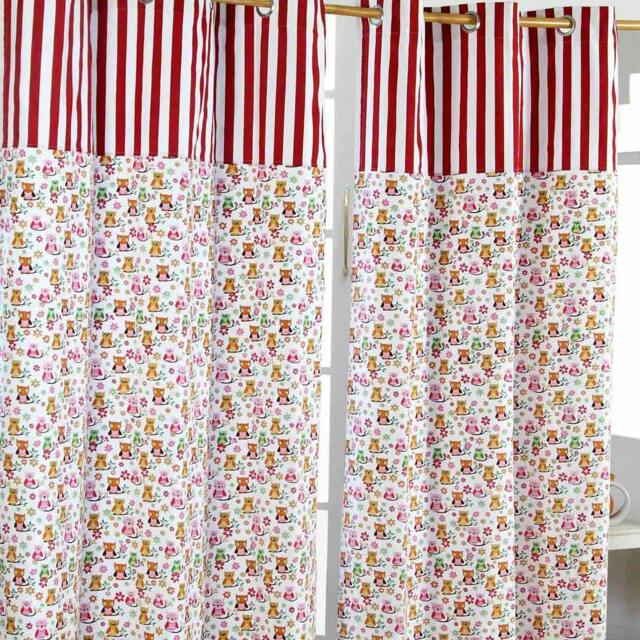 Homescapes Owls Printed Ready Made Eyelet Curtain Pair - 117 x 137 cm Drop Red Red