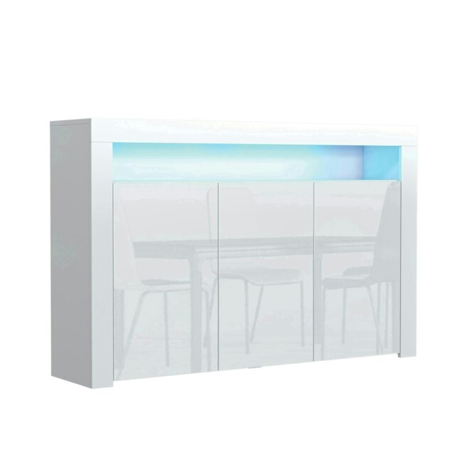Sideboard 155cm White Gloss Doors White Matt Body Free LED Light White
