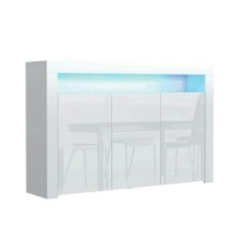 Sideboard 155cm White Gloss Doors White Matt Body Free LED Light White