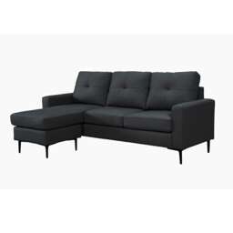 Monza 3-Seater L-Shaped Air Leather Sectional Sofa with Movable Footstool - Black Black Black Three Seater 1