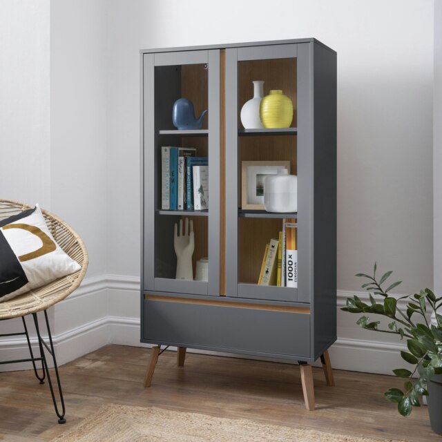 Otto Display Cabinet Dresser in Grey and Natural Pine Grey One Size