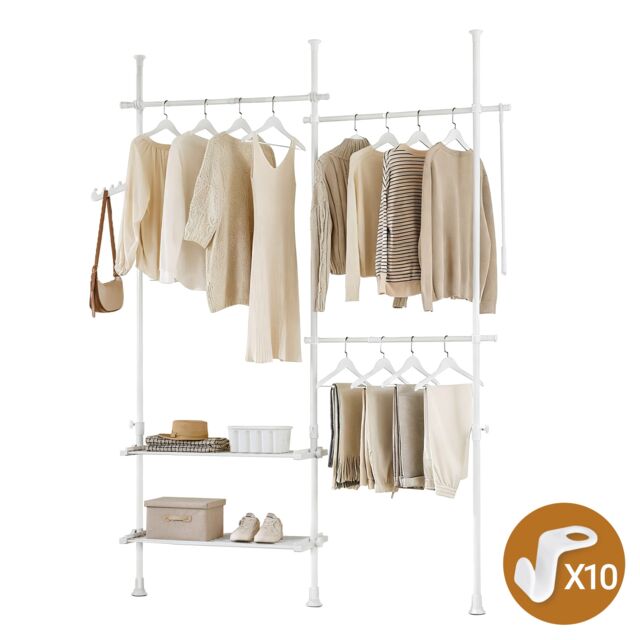 SoBuy FRG34-II-W,Clothes Rack Adjustable Clothes Hanging Rail White White 1