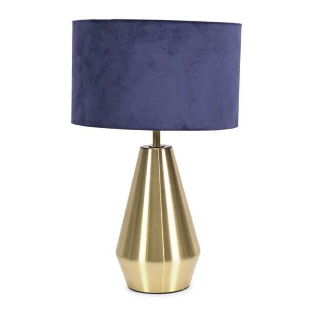 ValueLights Jax Antique Brass Touch Table Lamp Navy Blue Velvet Shade and Bulb