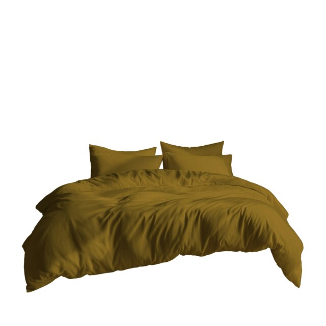 Plain Dyed Easy Care Polycotton Duvet Cover And Pillowcase/s Set Bed Linen Yellow Yellow Mustard Super King