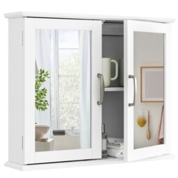 COSTWAY Wall Mounted Bathroom Mirror Cabinet Wooden Cupboard White