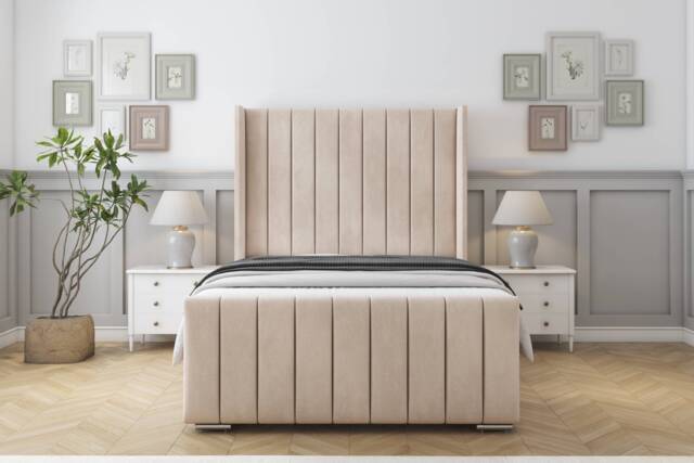 "Sloomy Melbourne Sand Naples Bed Frame With Mattress With 50"" Upholstered Wingback Headboard 3' Single"