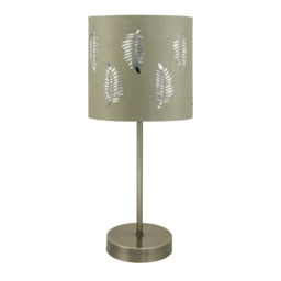 Antique Brass Stick Table Lamp with Sage Green Fern Shade
