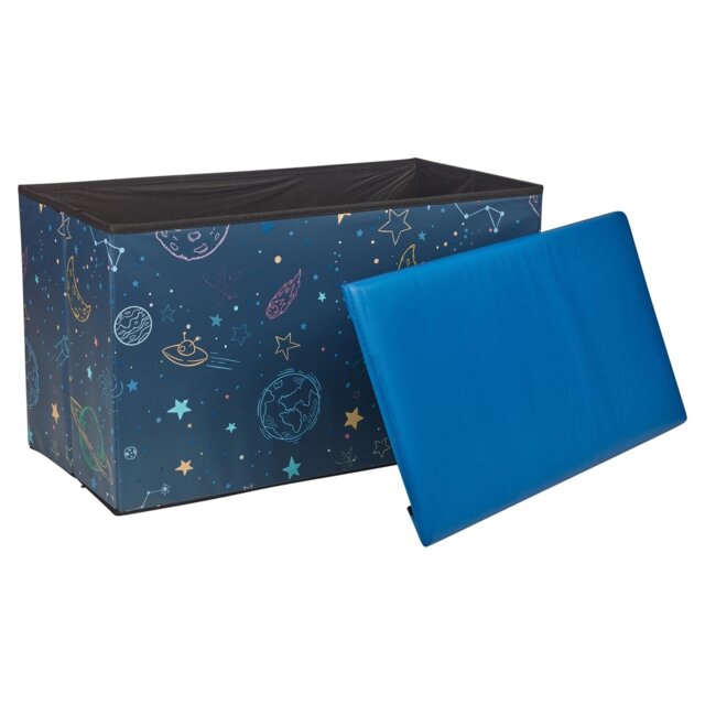 Childrens Toy Box Storage Chest Collapsible Ottoman Bench Seat 60cm Boys Girls Blue Galaxy Link