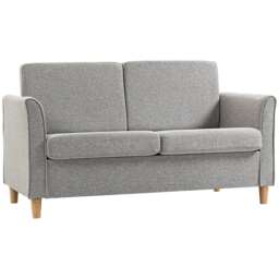 HOMCOM 2 Seater Sofa, Compact Loveseat, Linen Upholstered Couch with Wood Legs and Armrest, Small Sofa for Living Room and Home Office Light Grey
