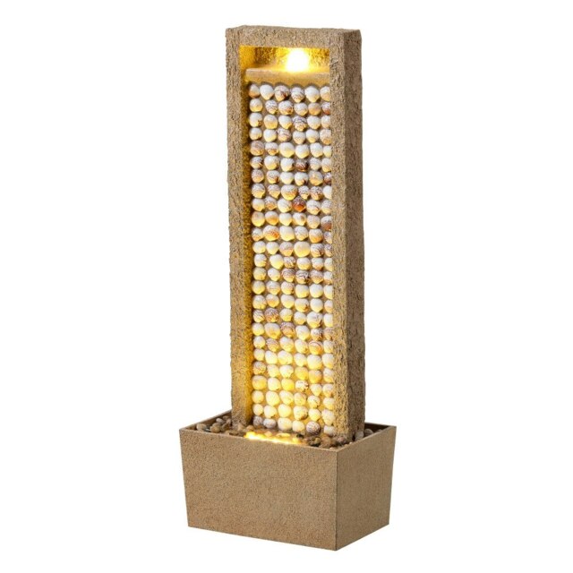 Teamson Home Garden Outdoor Water Feature, Tall Waterfall Water Fountain, With Warm LED Lights, Layered Rock Design, Seashells