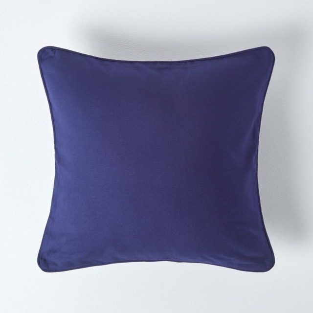 Homescapes Cotton Plain Navy Blue Cushion Cover - 60 x 60 cm Blue Navy blue 60 x 60 cm