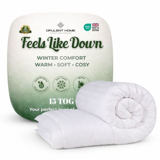 Opulent Home Premium 15 Tog Winter Duvet - Anti-Allergy Hypoallergenic Hollowfibre Quilt White King