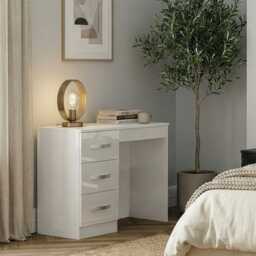 Vida Designs Hulio 3 Drawer Dressing Table High Gloss Vanity Makeup Desk, White