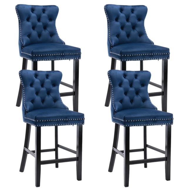 Romsey Set of 4 Modern Velvet Bar Stools with Wooden Legs