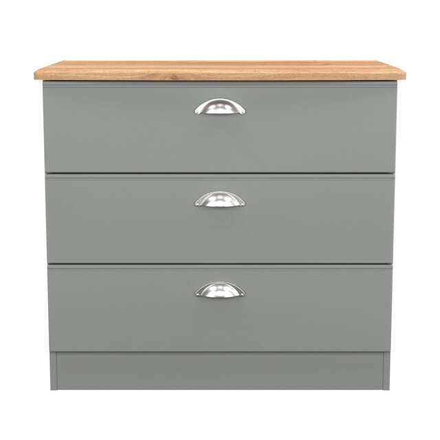 Albert 3 Drawer Chest of Drawers in Dusk Grey & Riviera Oak (Ready Assembled) Grey Dusk Grey & Riviera Oak