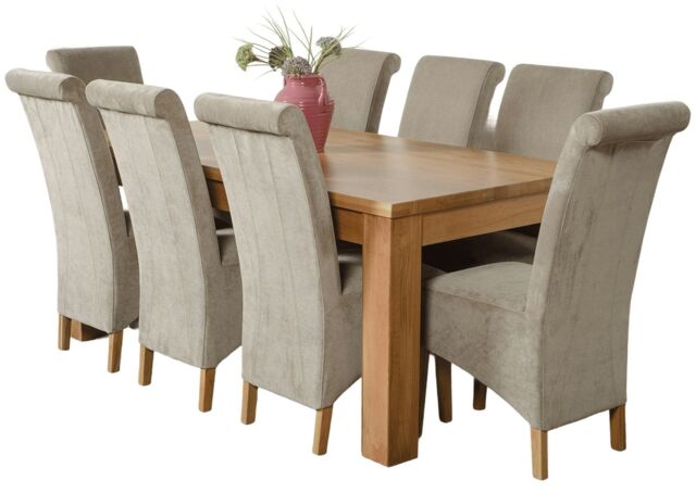 Dakota 182 x 92cm Oak Large Dining Table and 8 Montana Fabric Chairs Grey Grey