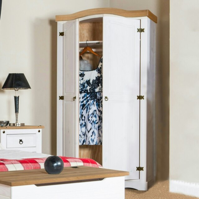 Premium Corona 2 Door Wardrobe in Mexican Pine, Classic Design with Metal Hardware White White One Size 1