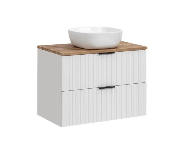 Countertop Vanity Cabinet with Basin 800mm Bathroom Wall Hung Unit Ribbed White and Oak Effect Adel