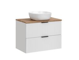 Countertop Vanity Cabinet with Basin 800mm Bathroom Wall Hung Unit Ribbed White and Oak Effect Adel